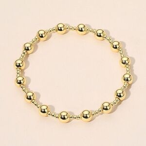 Gold Stainless Steel Ball Beaded Alternating Casual Everyday Simple Bracelet